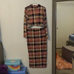 2 piece  Cropped Midi Skirt Set